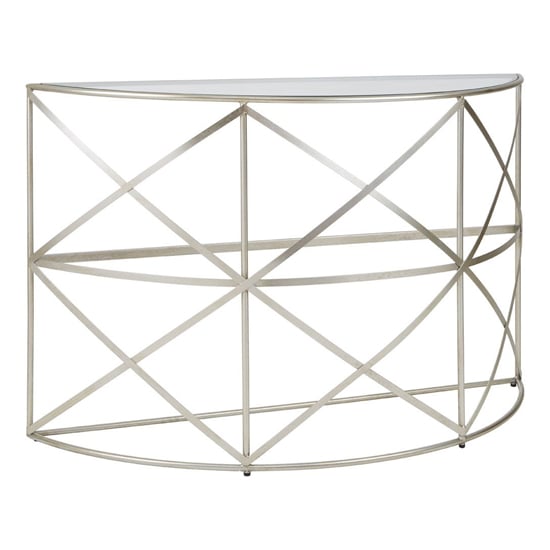 Photo of Muscida clear glass top console table with silver metal frame