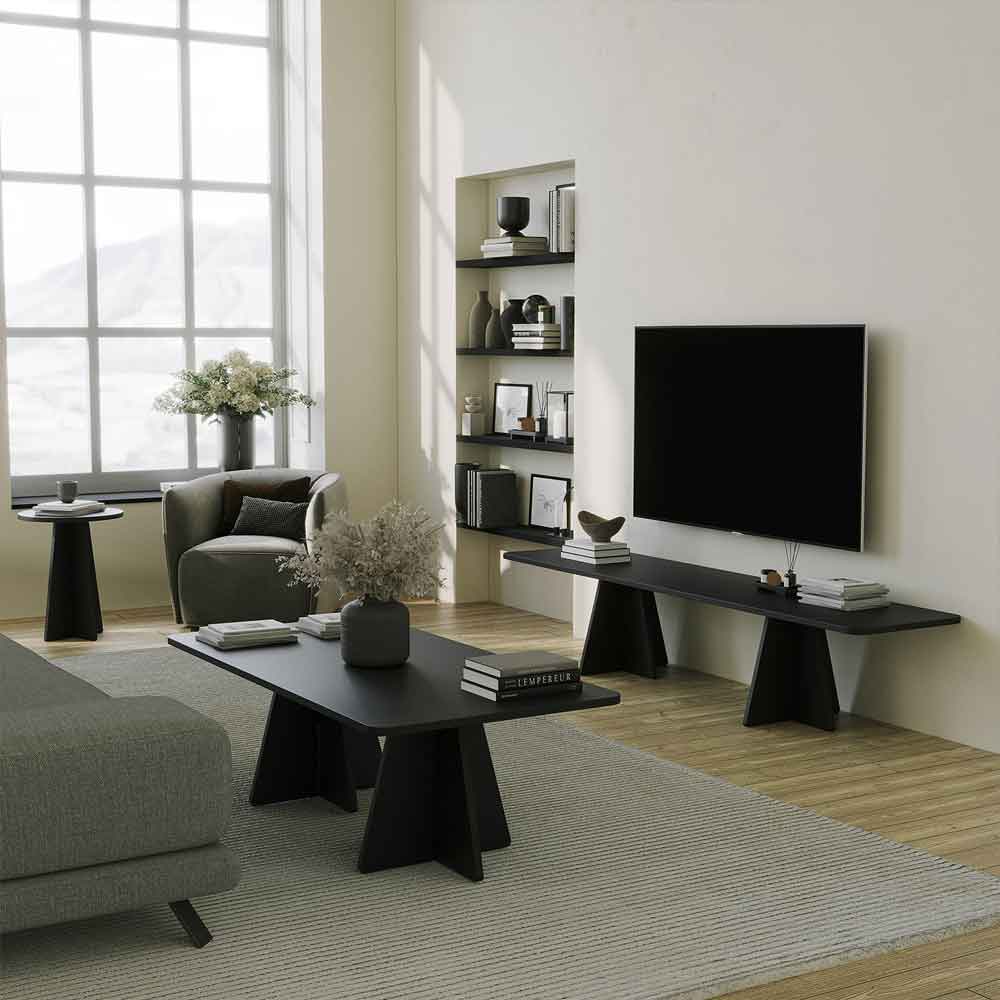Mushroom Rectangular Wooden Coffee Table in Black