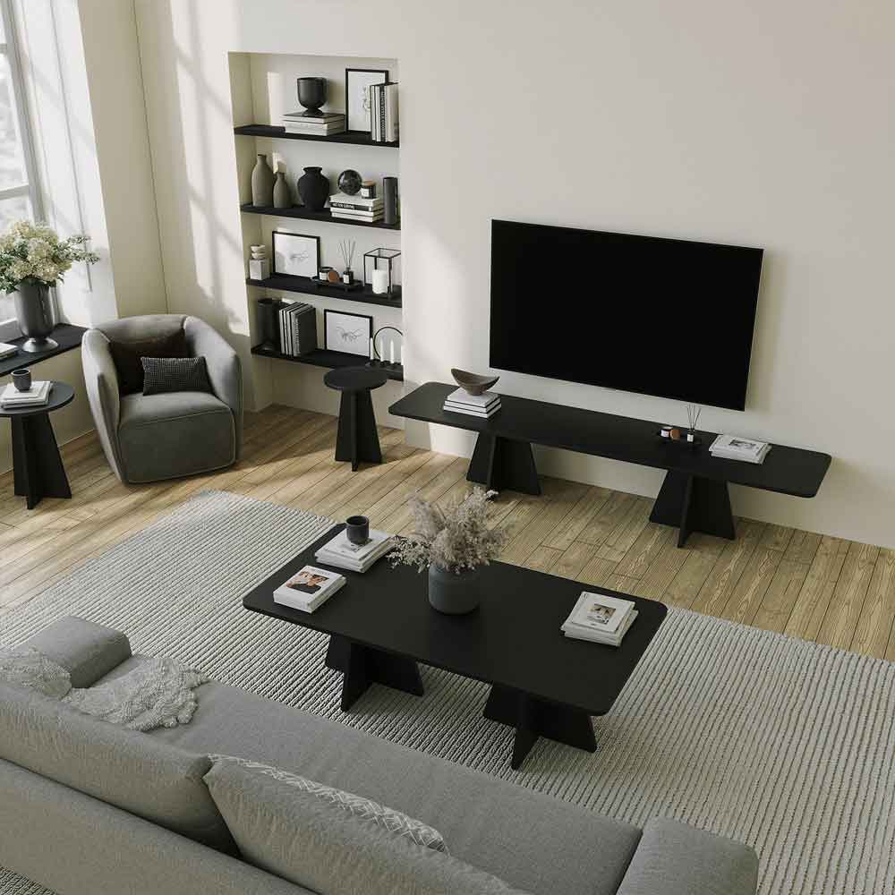 Mushroom Rectangular Wooden Coffee Table in Black