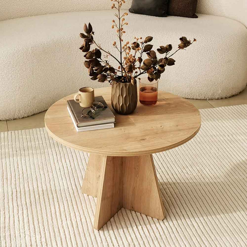 Mushroom Round Wooden Coffee Table in Sapphire Oak