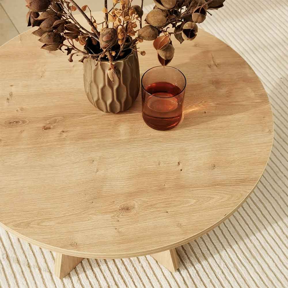 Mushroom Round Wooden Coffee Table in Sapphire Oak