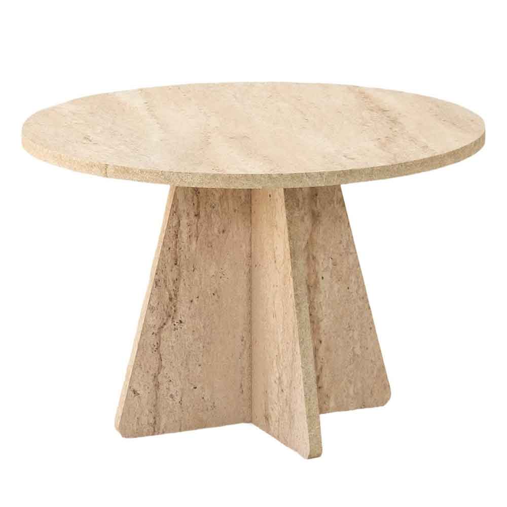 Mushroom Round Wooden Coffee Table in Travertine Marble Effect