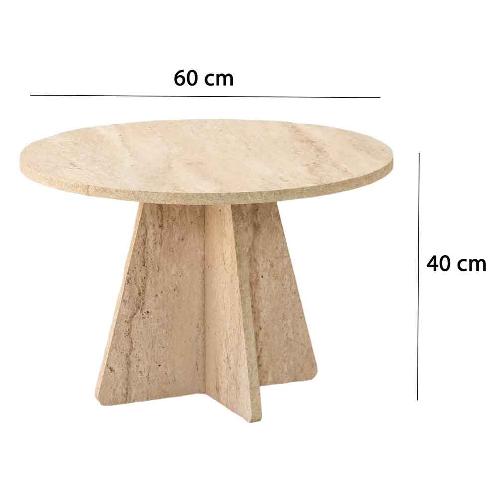 Mushroom Round Wooden Coffee Table in Travertine Marble Effect