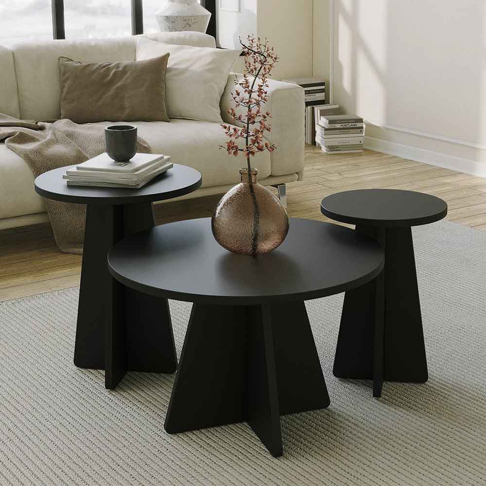 Mushroom Round Wooden Nesting Coffee Table in Black