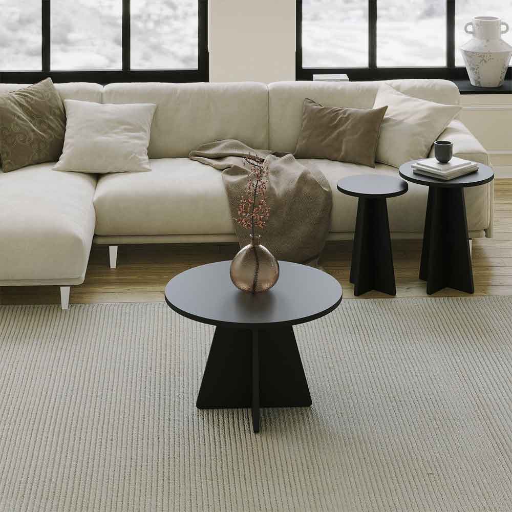 Mushroom Round Wooden Nesting Coffee Table in Black