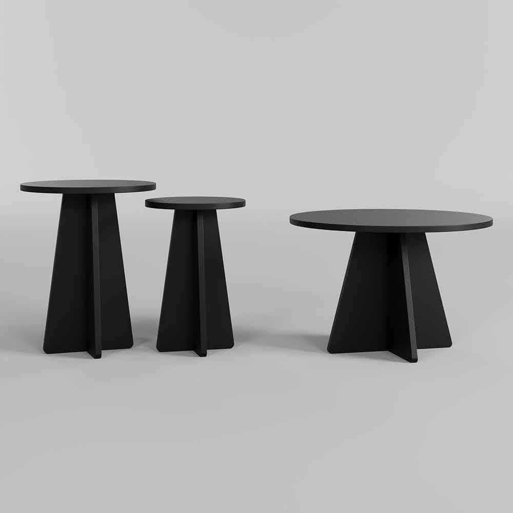 Mushroom Round Wooden Nesting Coffee Table in Black