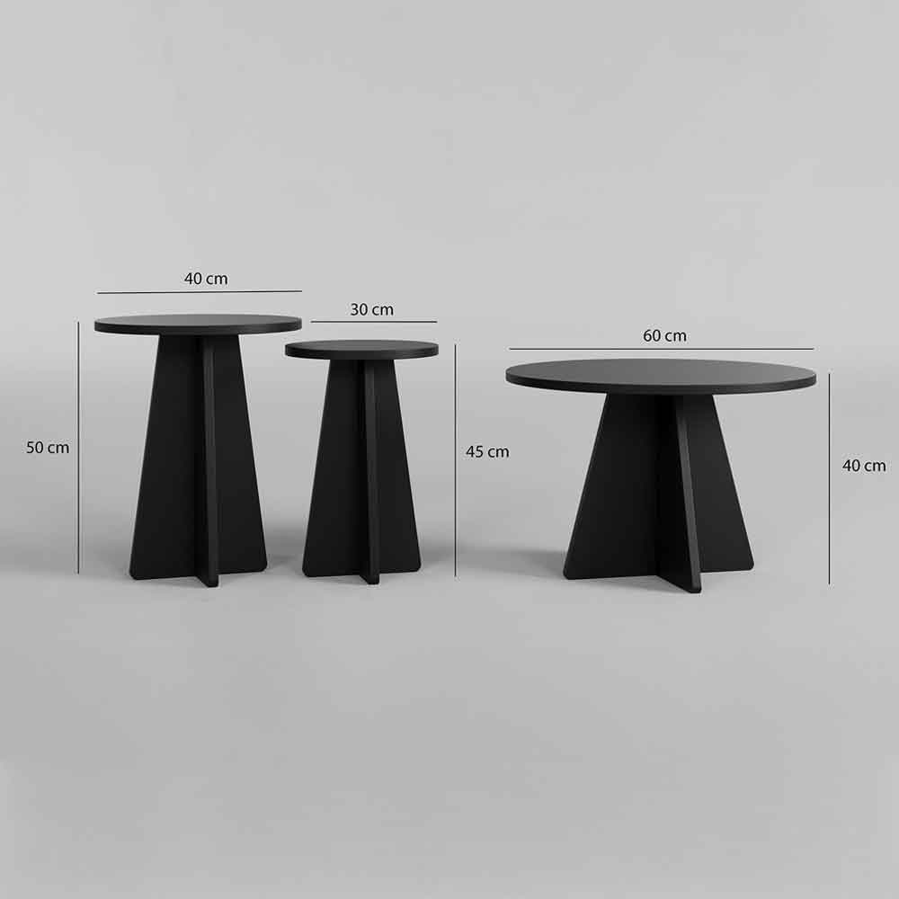Mushroom Round Wooden Nesting Coffee Table in Black