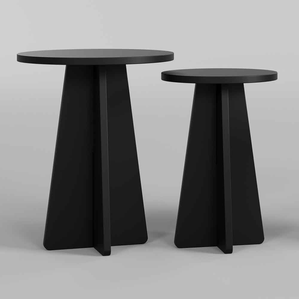 Mushroom Round Wooden Nesting Side Tables in Black
