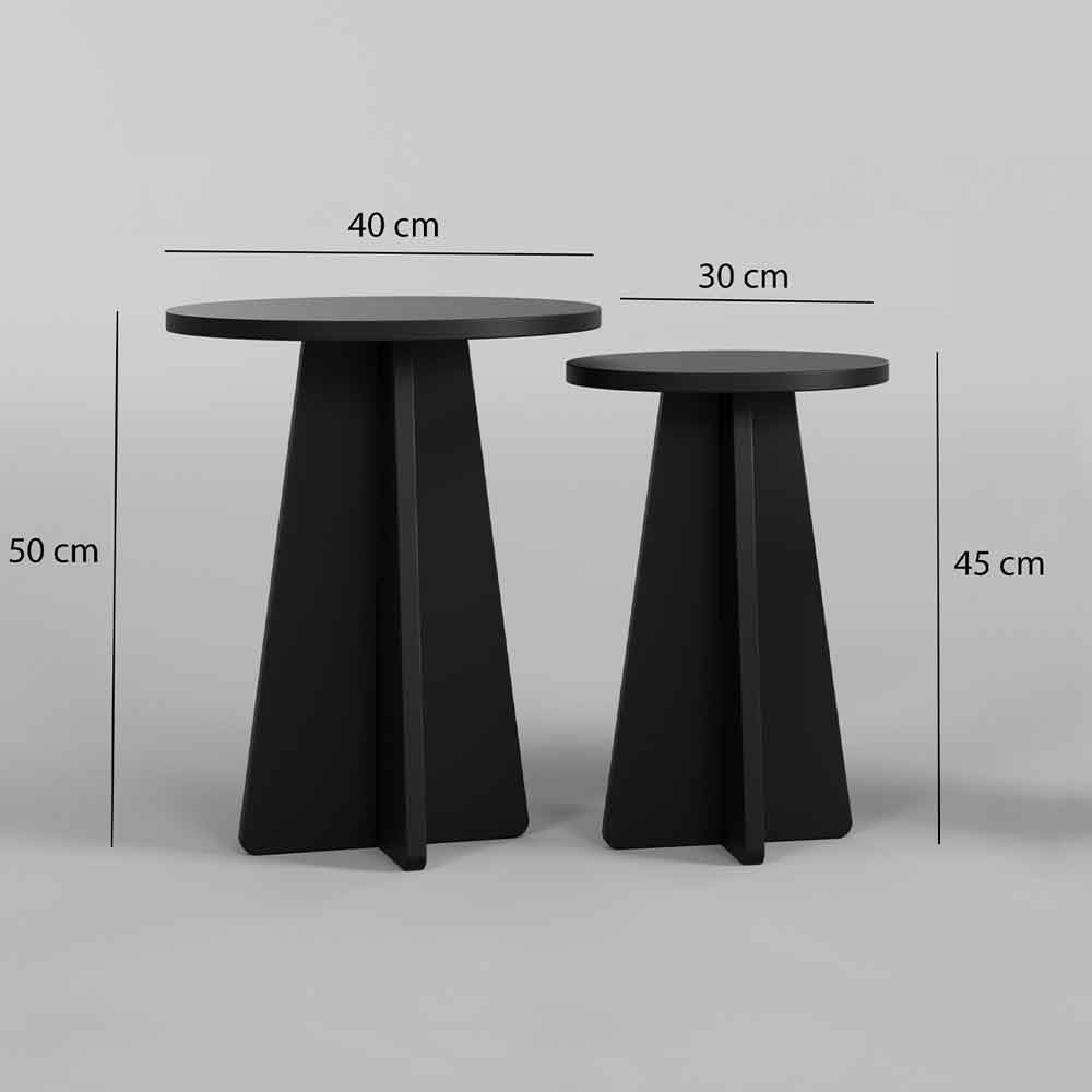Mushroom Round Wooden Nesting Side Tables in Black