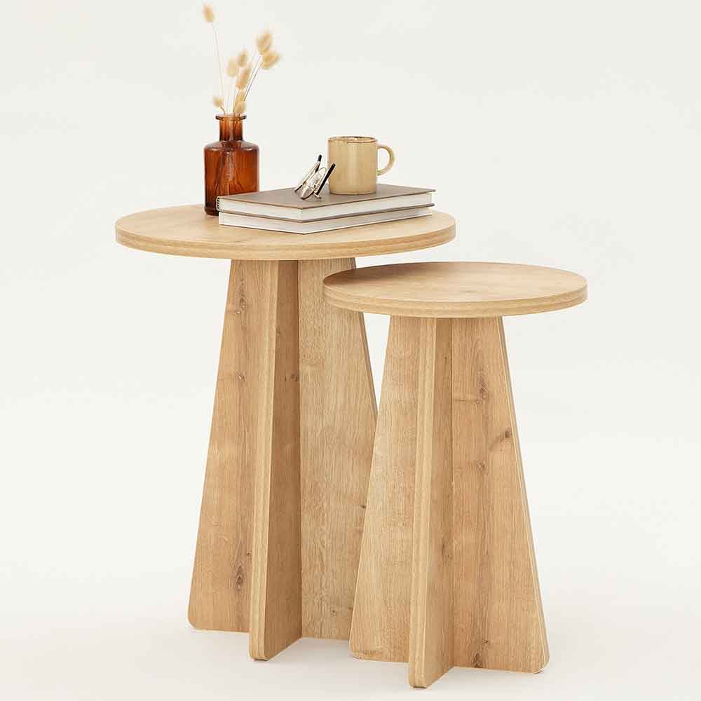Mushroom Round Wooden Nesting Side Tables in Sapphire Oak