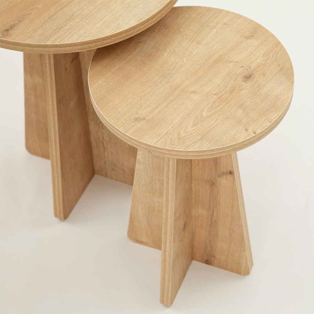 Mushroom Round Wooden Nesting Side Tables in Sapphire Oak
