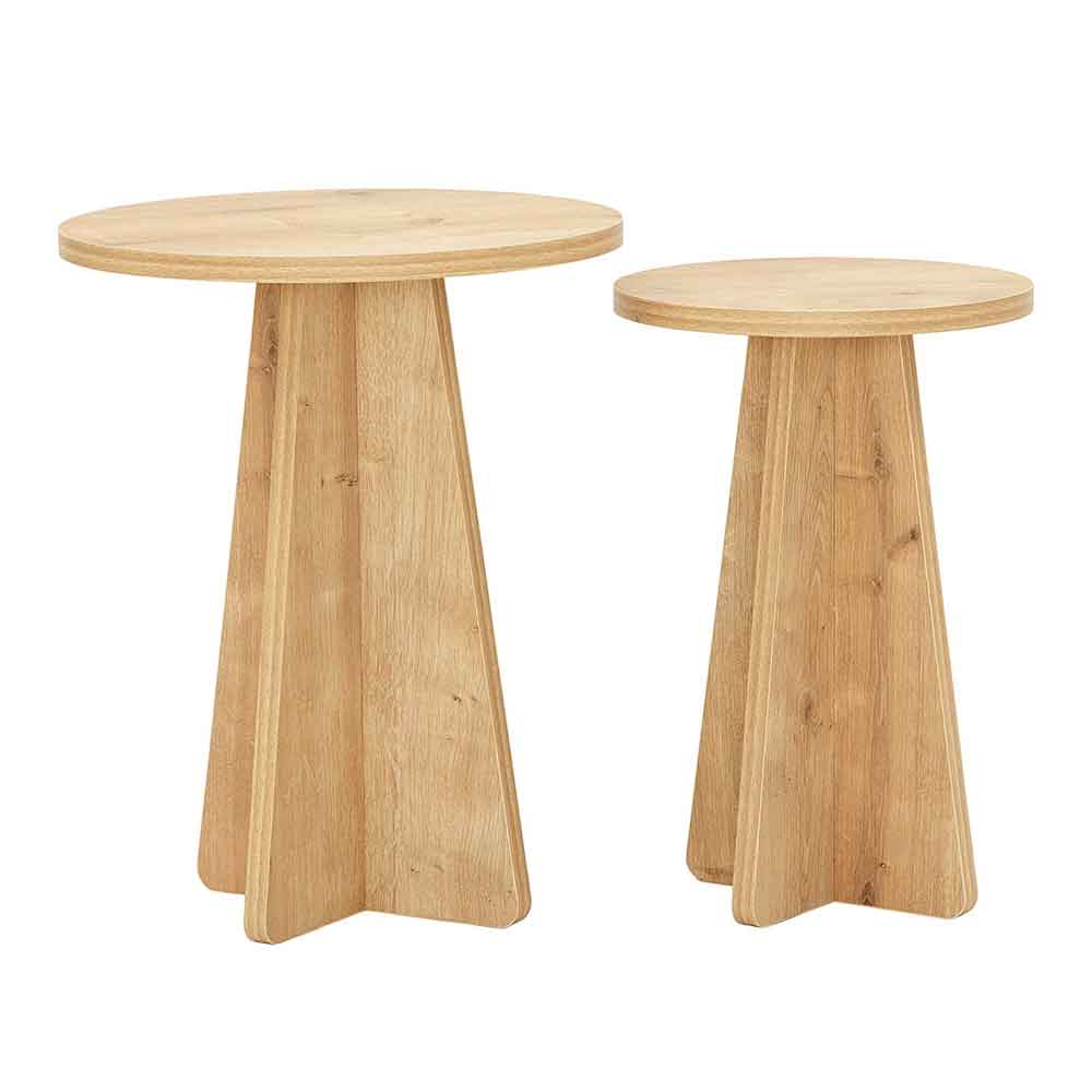 Mushroom Round Wooden Nesting Side Tables in Sapphire Oak