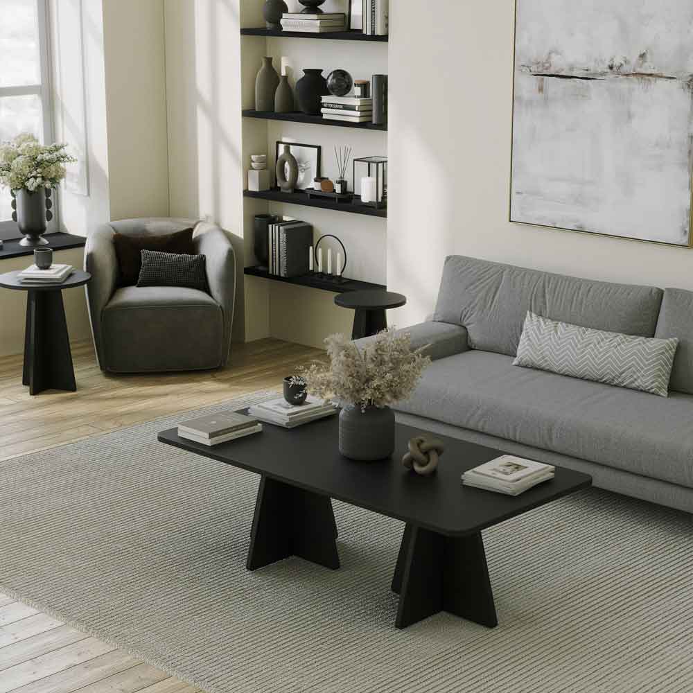 Mushroom Wooden Living Room Set in Black