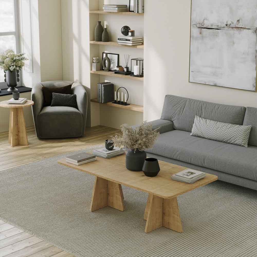 Mushroom Wooden Living Room Set in Sapphire Oak