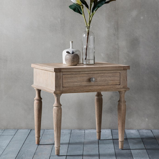 Read more about Mestiza rectangular wooden side table with 1 drawer in natural