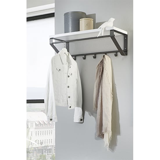 Product photograph of Myers Wooden Wall Hung 5 Hooks Coat Rack In Grey And White from Furniture in Fashion