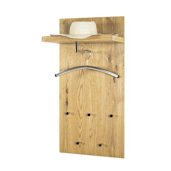 Product photograph of Myers Wooden Wall Hung 5 Hooks Coat Rack With Shelf In Oak from Furniture in Fashion