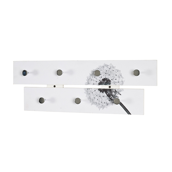 Myers Wooden Wall Hung 7 Hooks Coat Rack In Dandelion Print