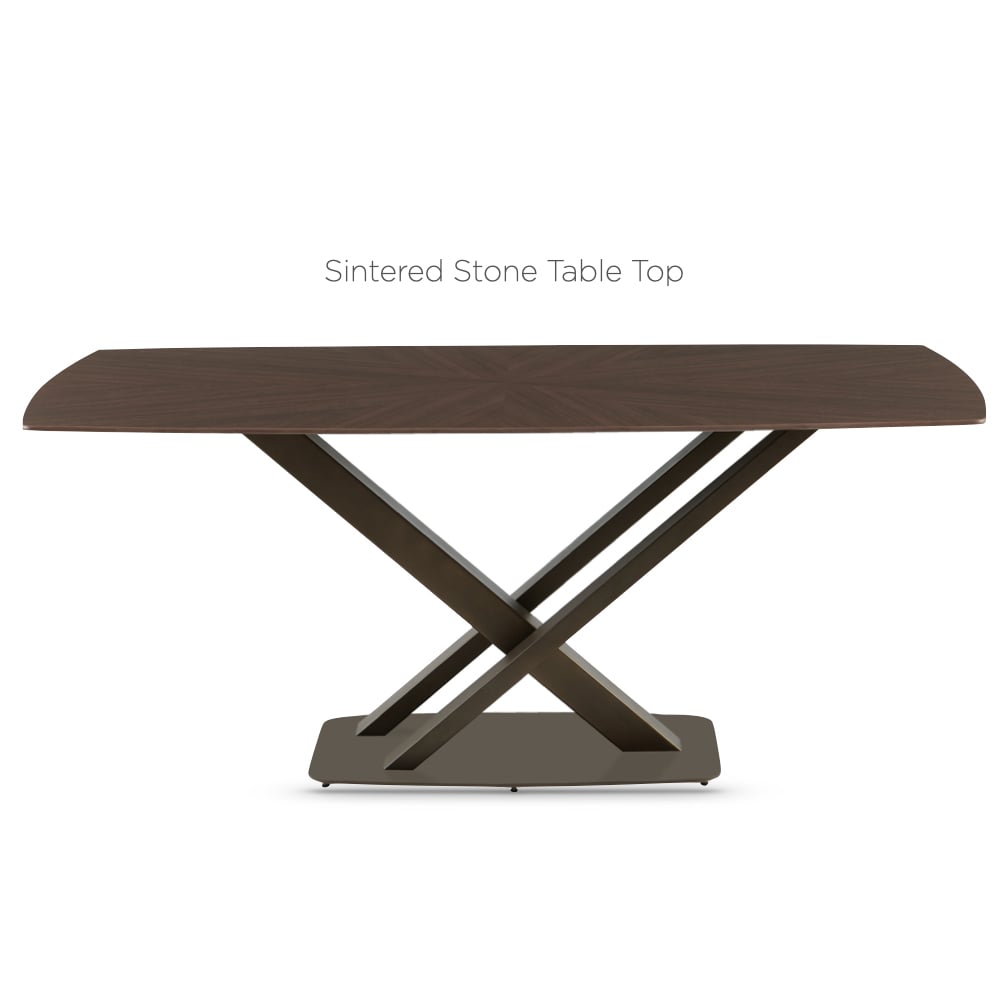 Myrex Walnut Sintered Stone Dining Table with 6 White Chairs