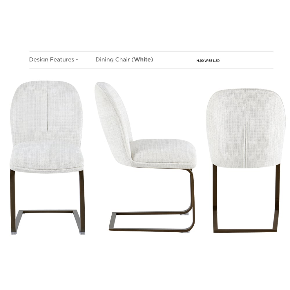 Myrex Walnut Sintered Stone Dining Table with 6 White Chairs