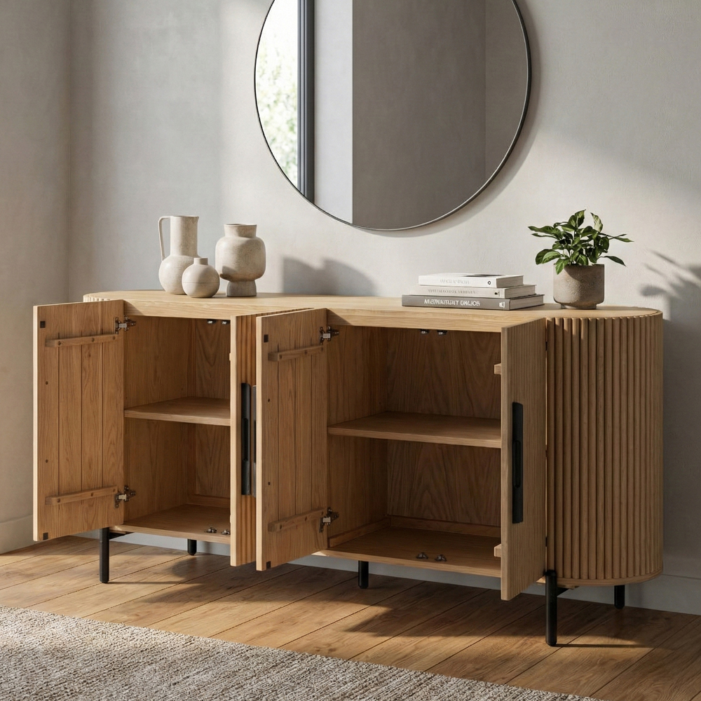 Myrex Wooden Sideboard with 4 Doors in Light Oak
