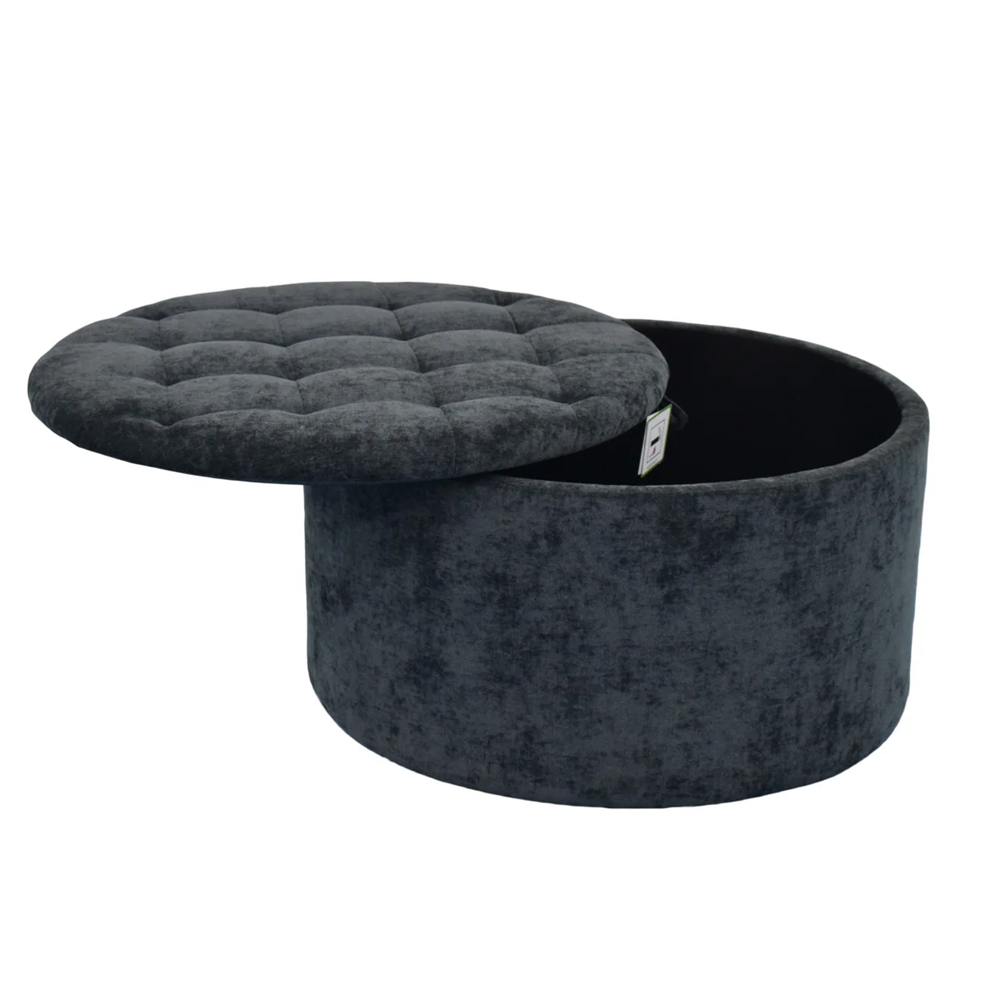 Myrion Clear Tempered Glass Top Coffee Table Set with 4 Fabric Stools in Black