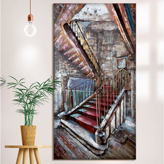 Read more about Mysterious stair picture metal wall art in multicolor