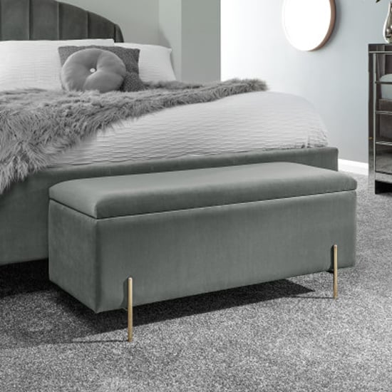 Product photograph of Mullion Fabric Upholstered Ottoman Storage Bench In Grey from Furniture in Fashion