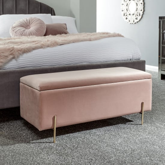 Product photograph of Mullion Fabric Upholstered Ottoman Storage Bench In Pink from Furniture in Fashion