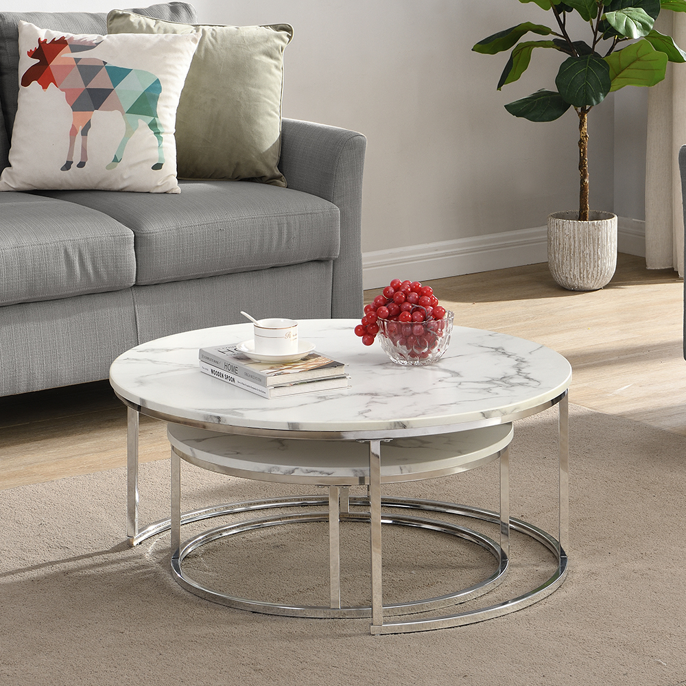 Mystique Wooden Nesting Coffee Tables In White Marble Effect Mystique Wooden Nesting Coffee Tables In White Marble Effect
