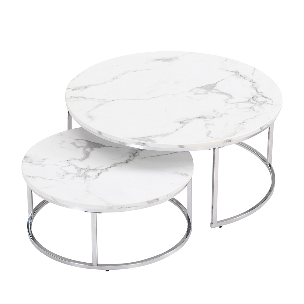 Mystique Wooden Nesting Coffee Tables In White Marble Effect