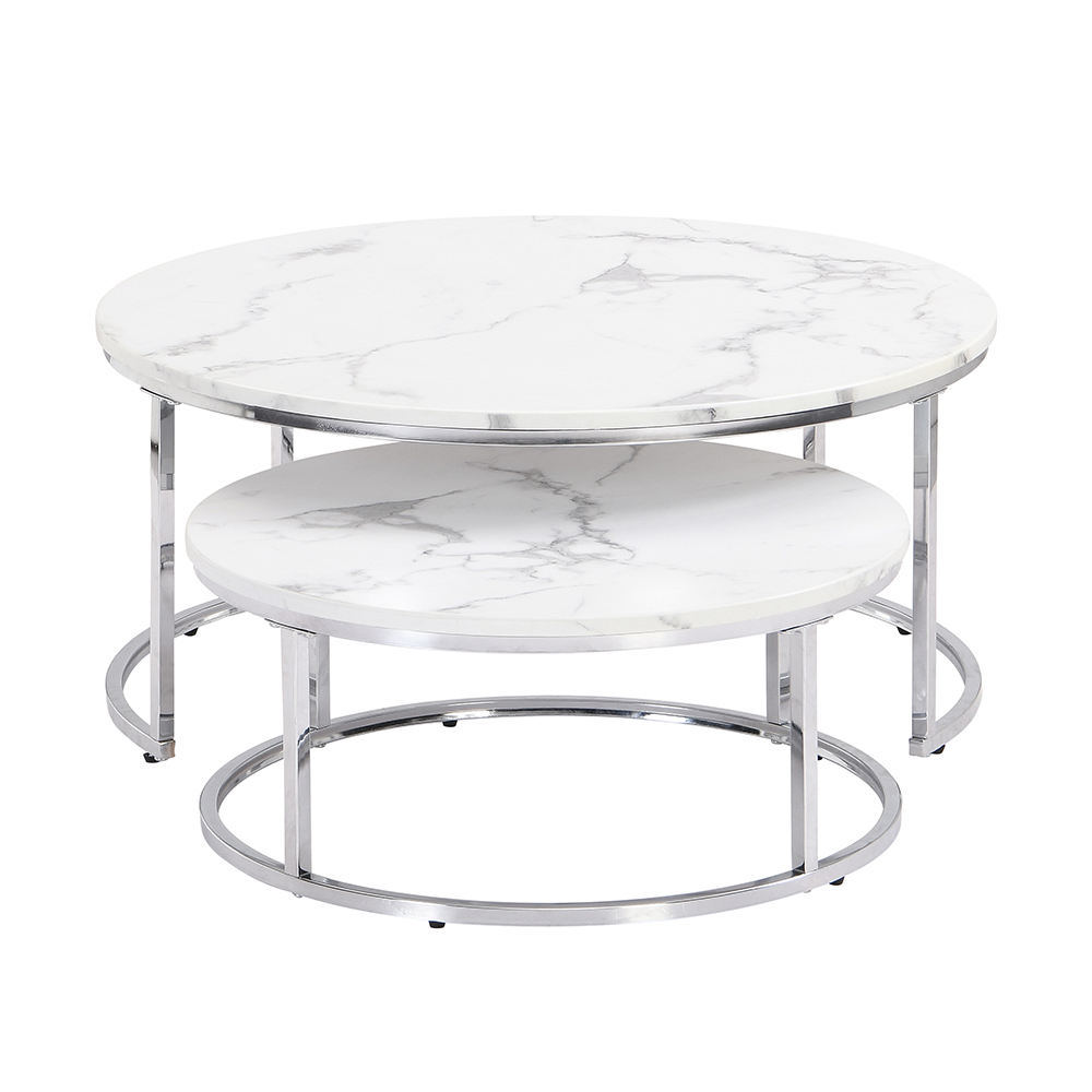 Mystique Wooden Nesting Coffee Tables In White Marble Effect