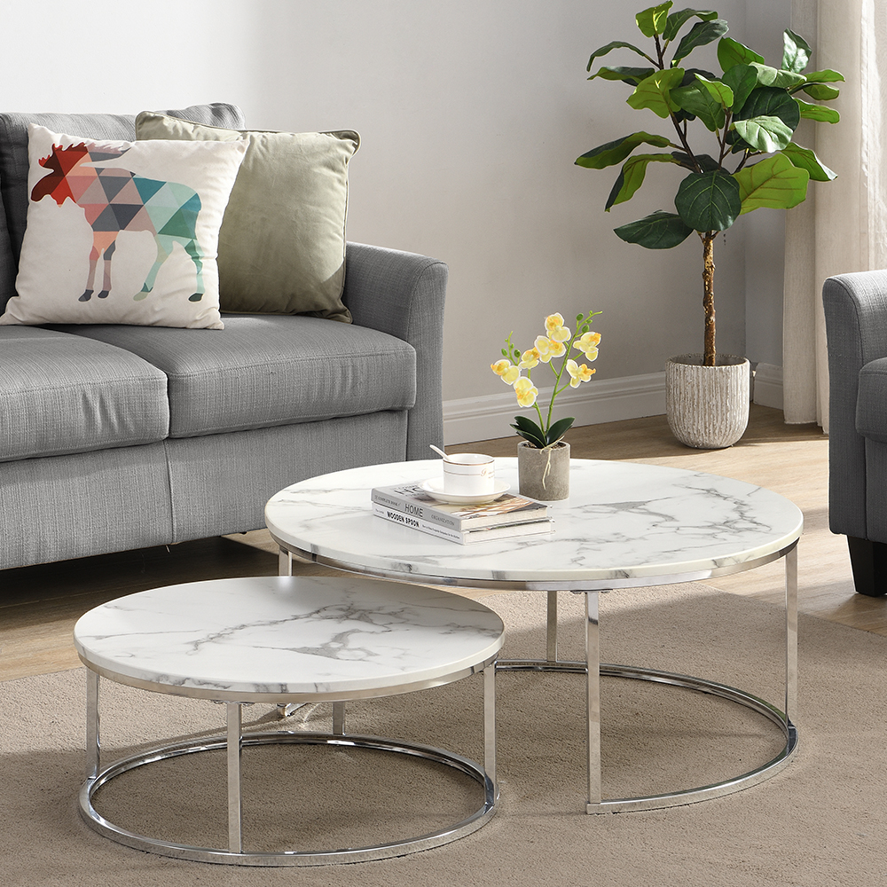 Read more about Mystique wooden nesting coffee tables in white marble effect