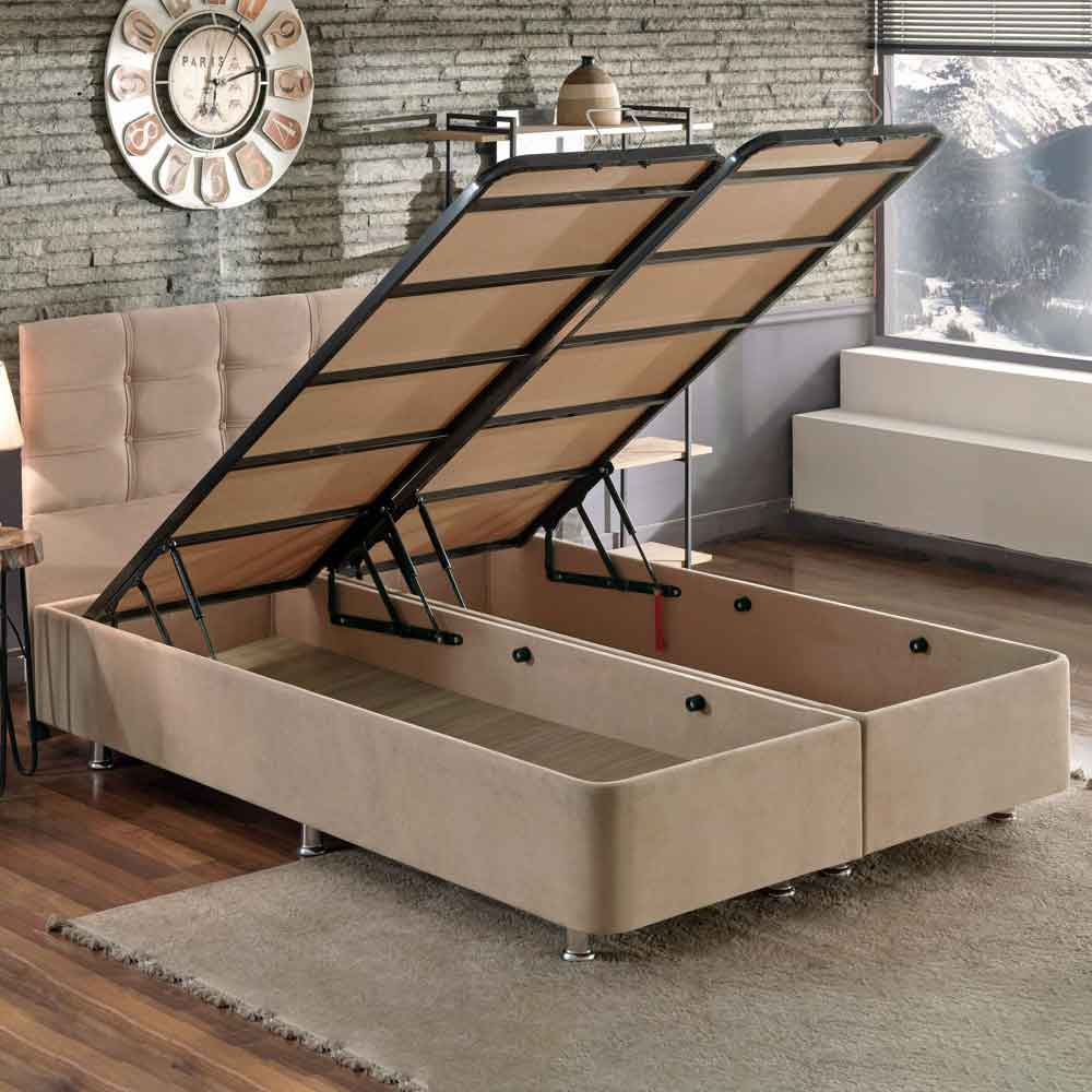 Myzel Fabric Ottoman Storage King Size Bed in Light Brown