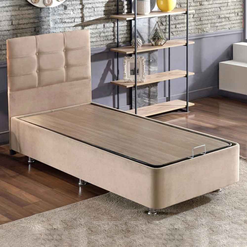 Myzel Fabric Ottoman Storage Single Bed in Light Brown