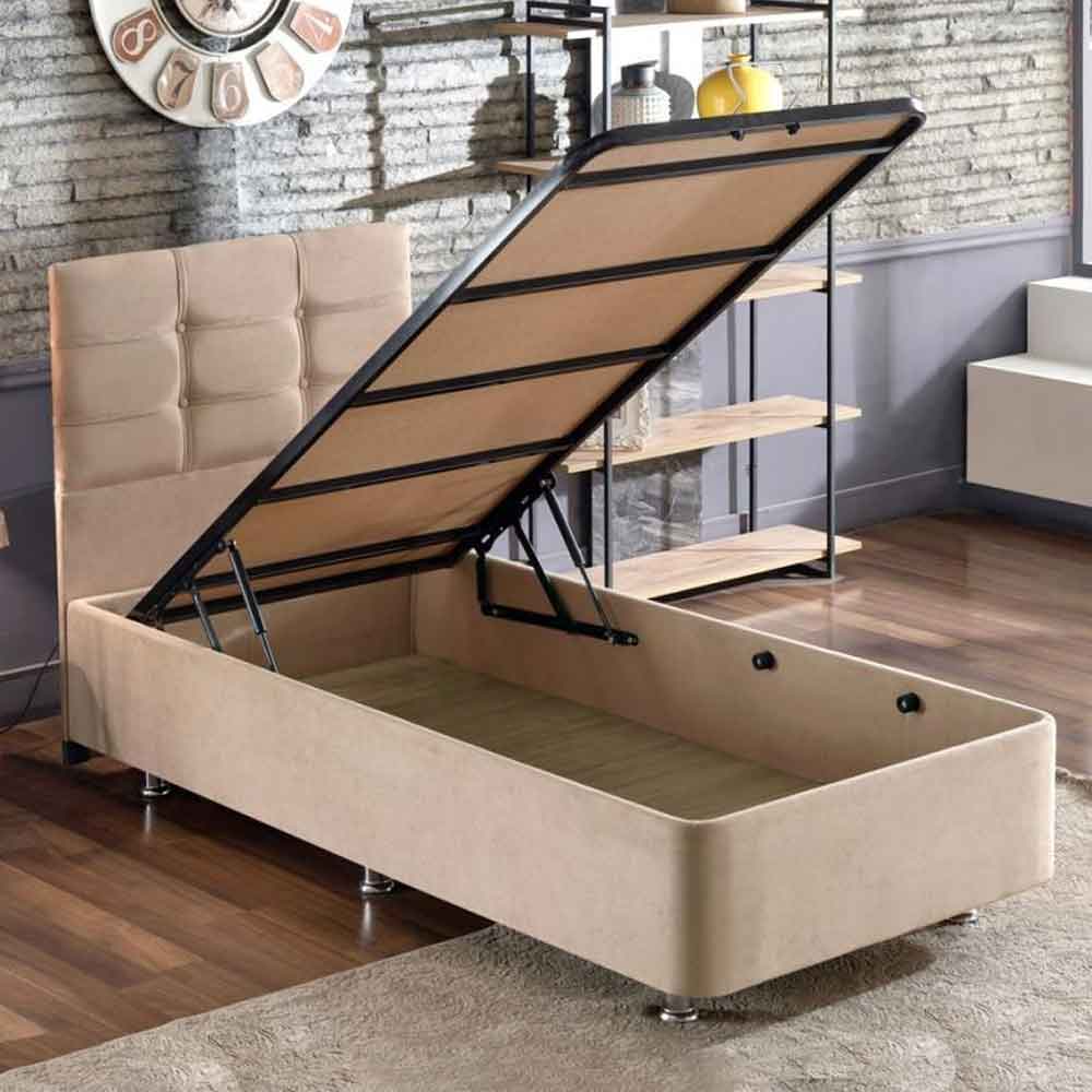 Myzel Fabric Ottoman Storage Single Bed in Light Brown
