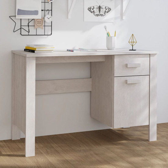 Product photograph of Naaji Pine Wood Laptop Desk With 1 Door 1 Drawer In White from Furniture in Fashion