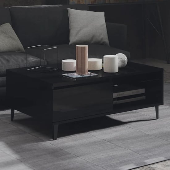 Naava High Gloss Coffee Table With 1 Door In Black_1