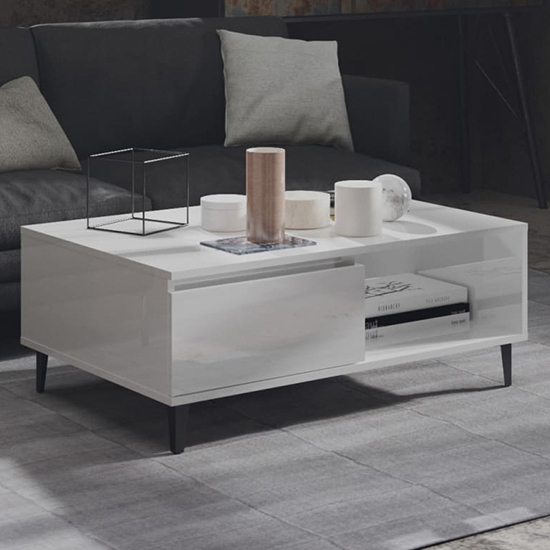 Photo of Naava high gloss coffee table with 1 door in white