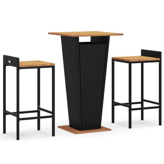 Naava Solid Wood 3 Piece Garden Bar Set In Black Poly Rattan