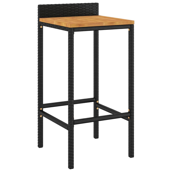 Naava Solid Wood 3 Piece Garden Bar Set In Black Poly Rattan