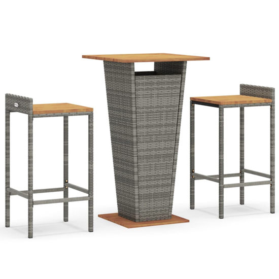 Naava Solid Wood 3 Piece Garden Bar Set In Grey Poly Rattan