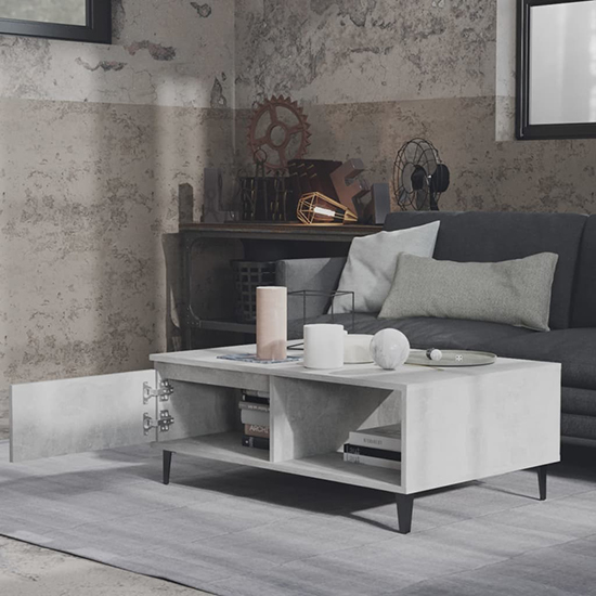 Naava Wooden Coffee Table With 1 Door In Concrete Effect