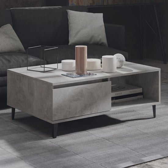 Product photograph of Naava Wooden Coffee Table With 1 Door In Concrete Effect from Furniture in Fashion