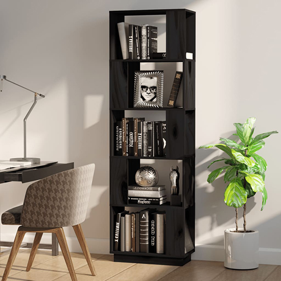 Nadav Solid Pine Wood Bookcase And Room Divider In Black_2