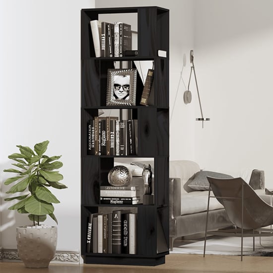 Product photograph of Nadav Solid Pine Wood Bookcase And Room Divider In Black from Furniture in Fashion