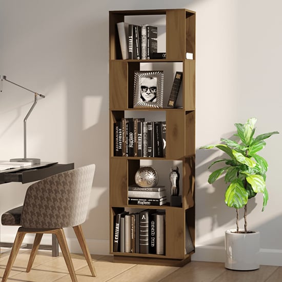 Nadav Solid Pine Wood Bookcase And Room Divider In Honey Brown_2