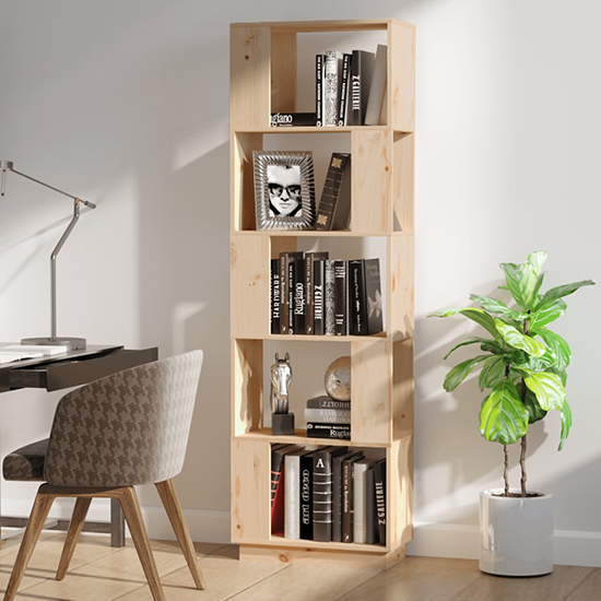 Nadav Solid Pine Wood Bookcase And Room Divider In Natural
