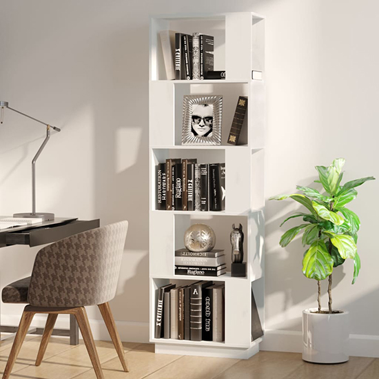 Nadav Solid Pine Wood Bookcase And Room Divider In White_2
