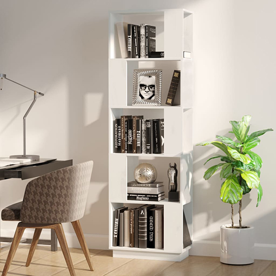 Nadav Solid Pine Wood Bookcase And Room Divider In White